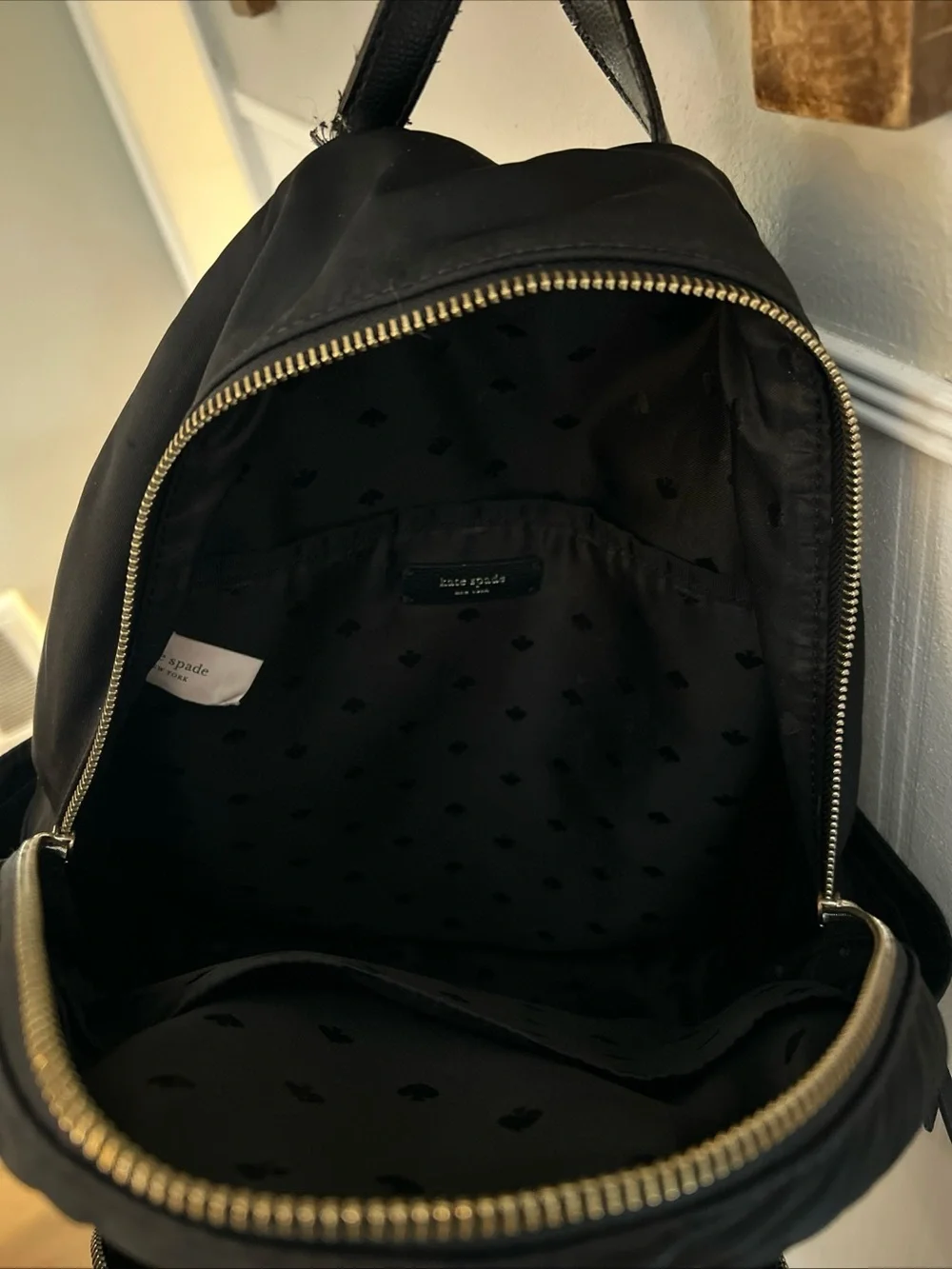 kate spade Black Nylon Backpack with Gold Hardware
